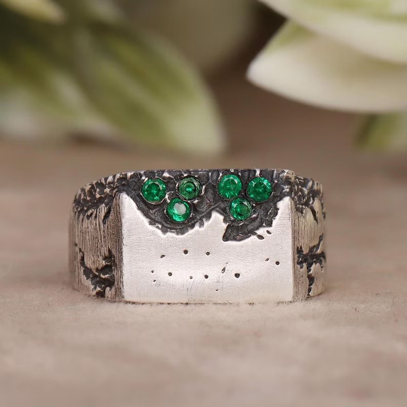 Green Emerald Men's Ring 925 Sterling Silver Handmade Gemstone Jewelry Gift