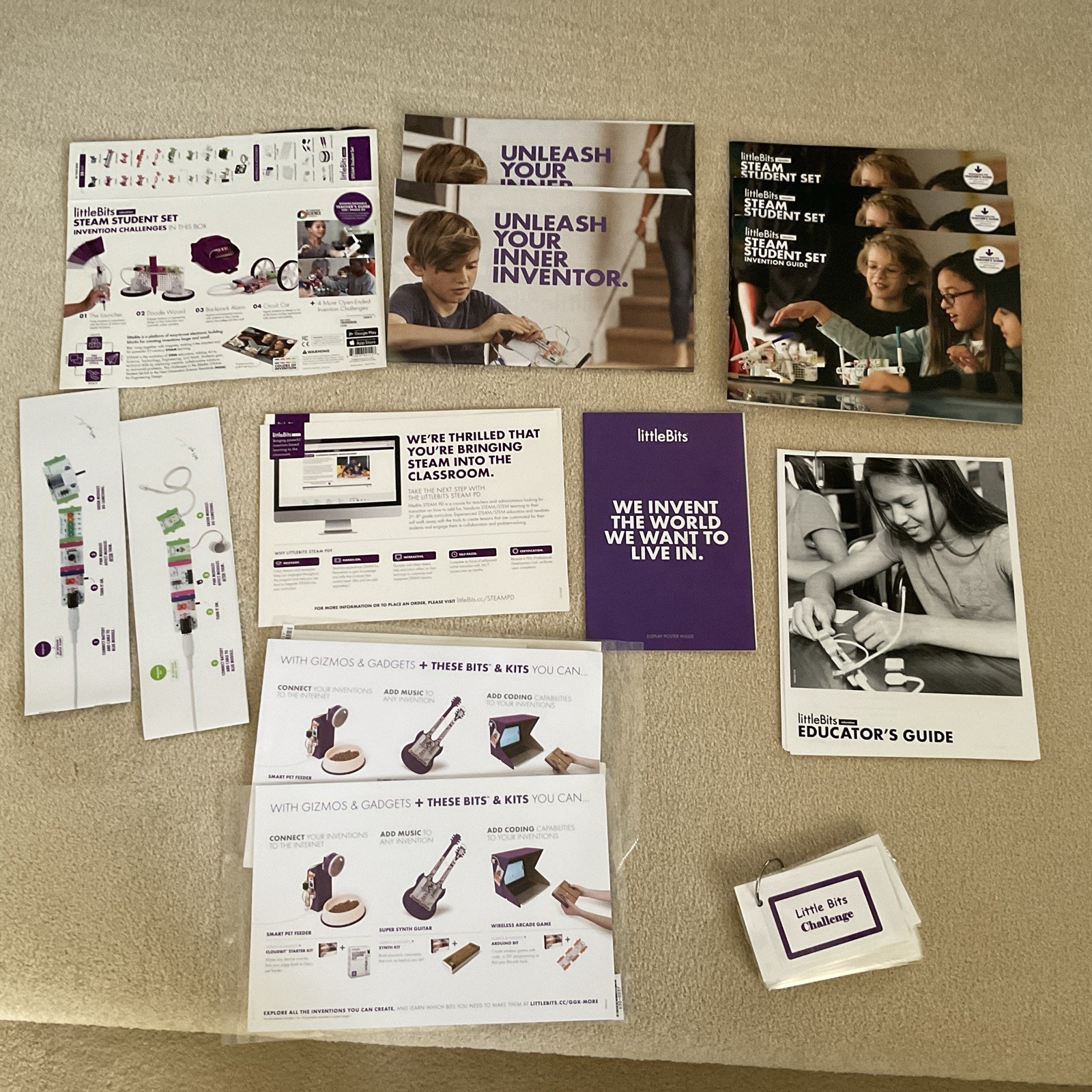 Large Lot Of 100++ LittleBits STEAM Student/Gadget & Gizmos Pieces And Guides