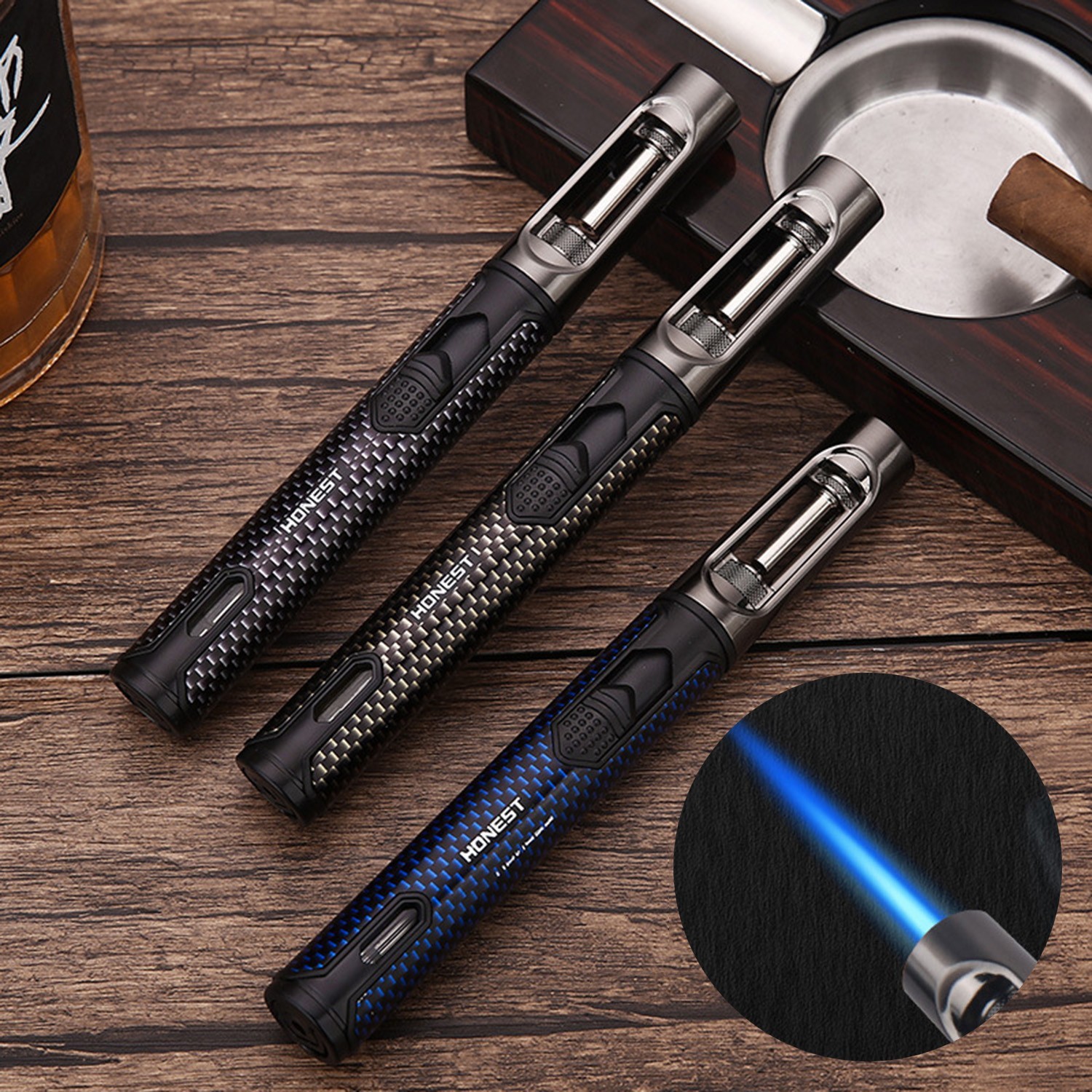 Metal Torch Lighter-Refillable Butane Jet Adjustable Blue Flame Lighter CAGNHEG