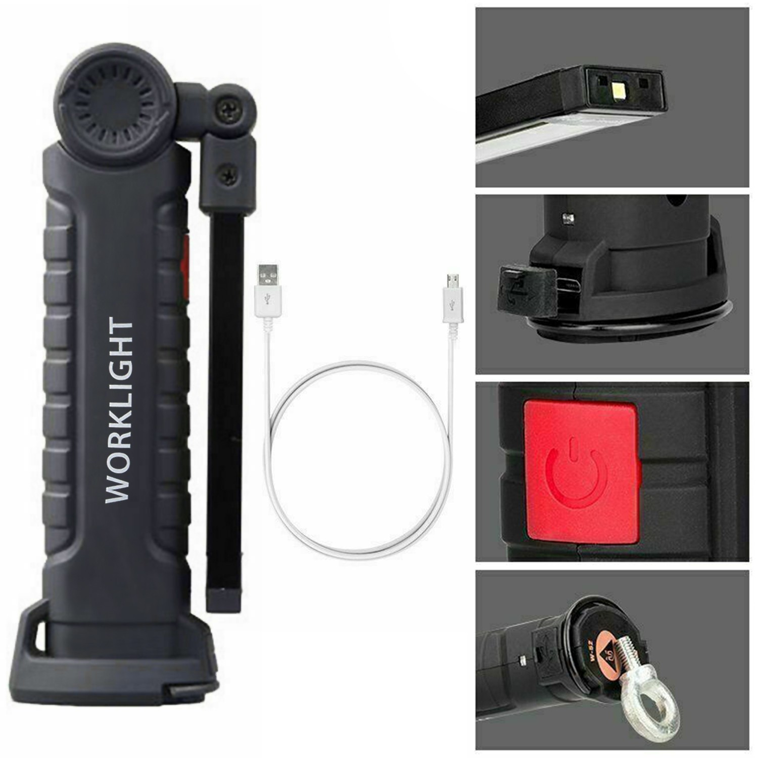 2PCS Magnetic Rechargeable COB LED RED Work Light Lamp Flashlight Folding Torch