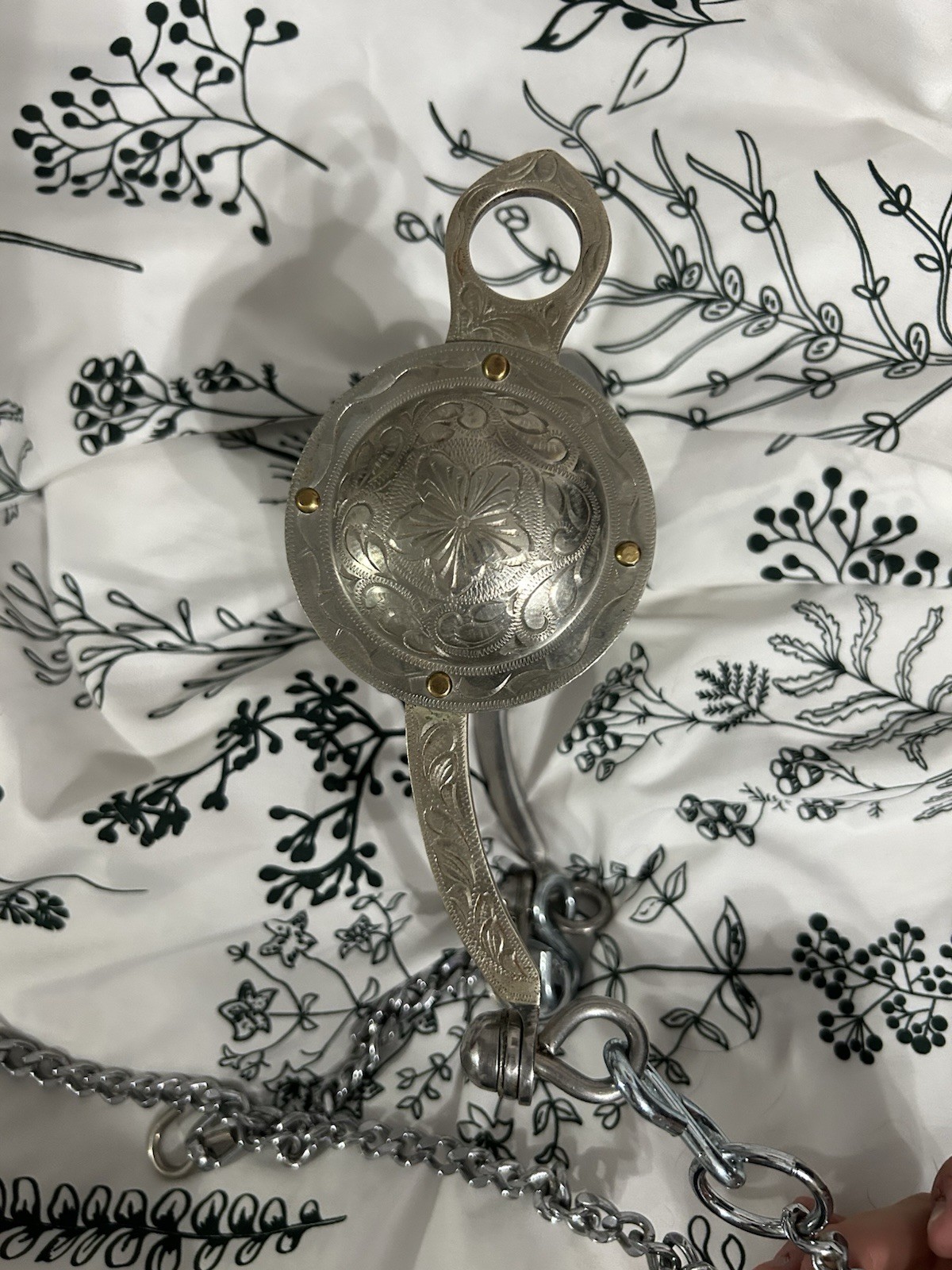 Engraved Western Nickle Silver Concho Horse Bit with Medium Port