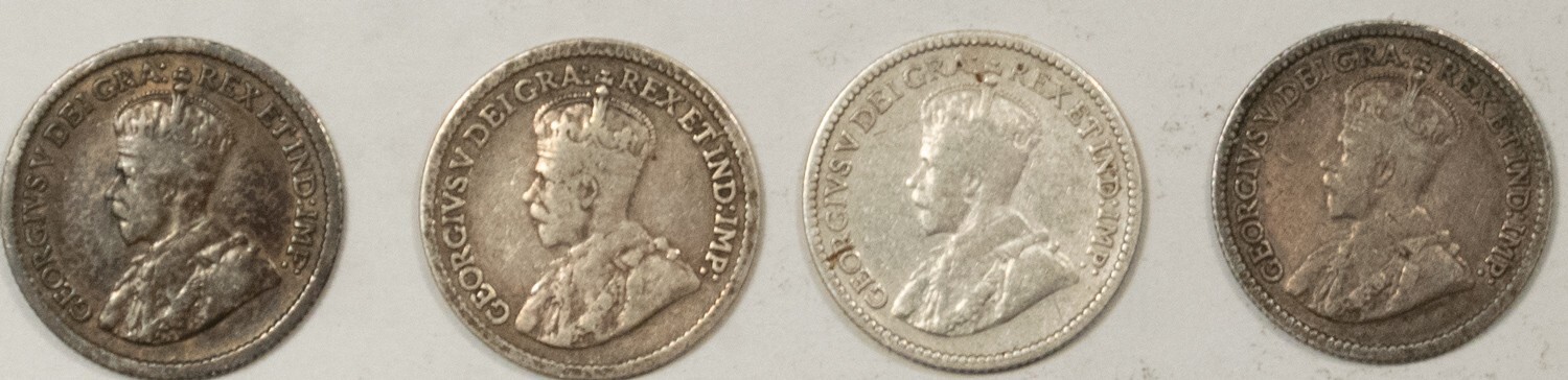 1913x3,  1914 CANADA 5 CENTS SILVER LOT/4 KM-22, HIGH GRADE CIRCULATED EXAMPLES