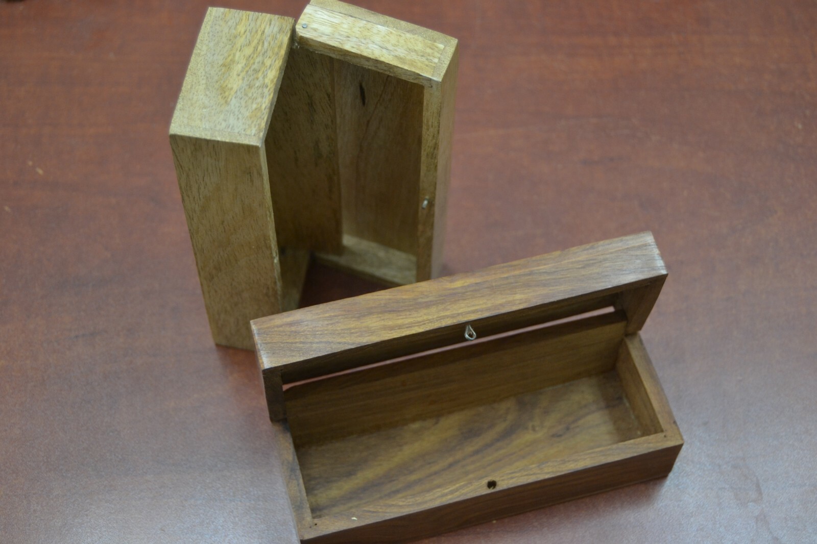 2 PCS SET HANDMADE CARVED STORAGE KEEPSAKE WOOD BOXES #F-294
