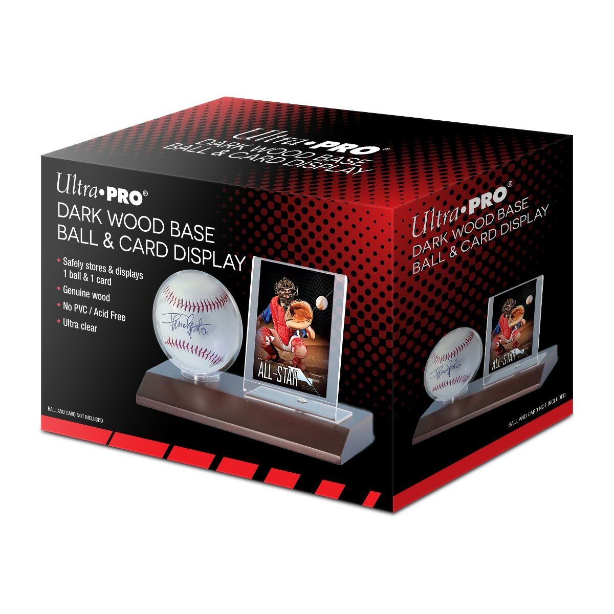 Ultra Pro Wood Base Ball & Card Holder (Dark Wood) Wooden Baseball Display Case