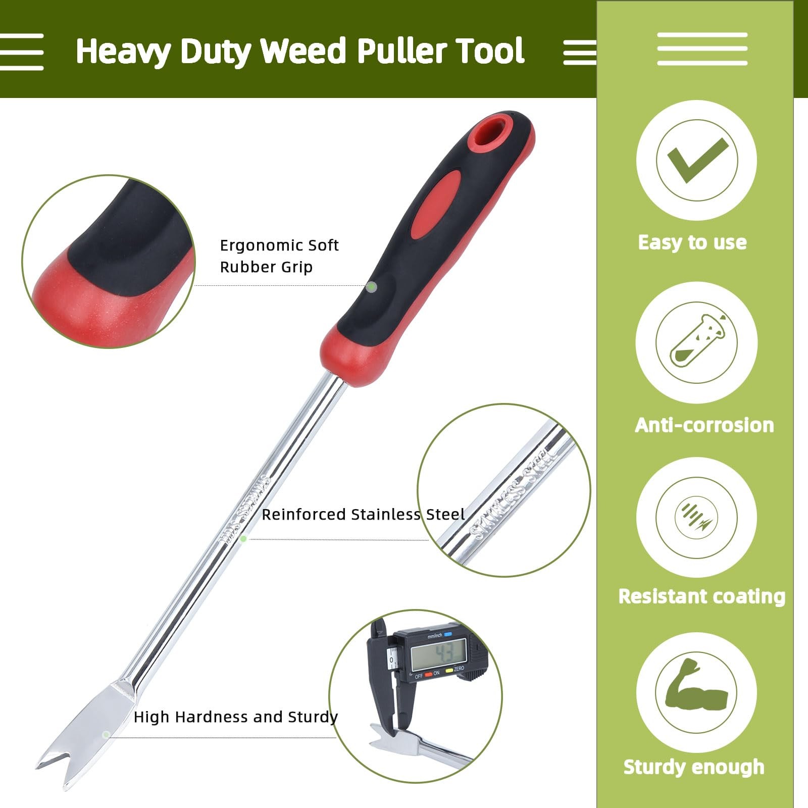 KLDOLLAR Weed Puller Tool, Dandelion Weeder Tool with Soft Handle, Red