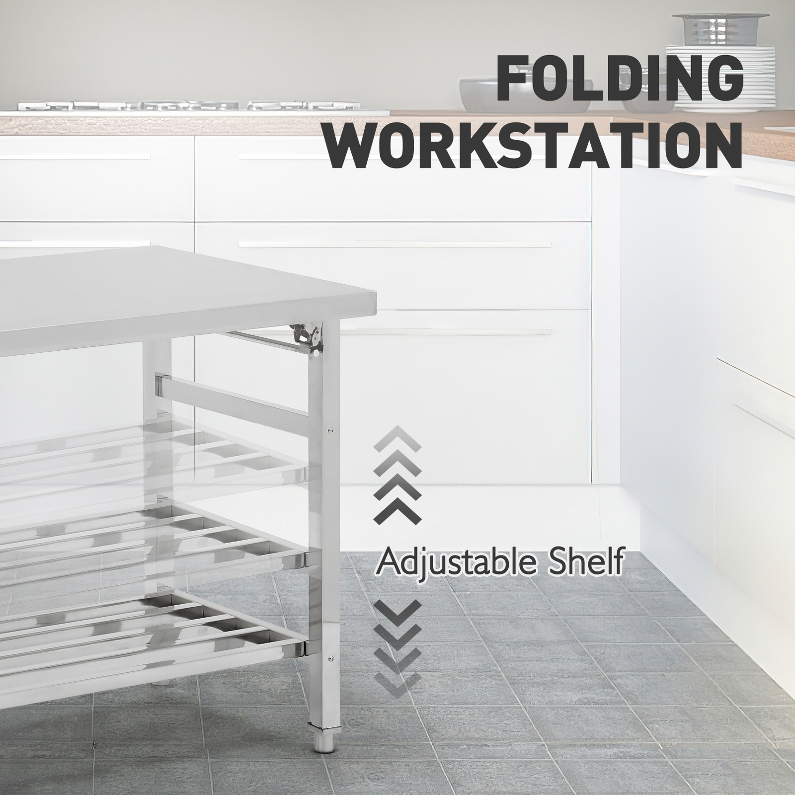 Stainless Steel Workbench 24 x 60 Inche Folding Table with Adjustable Undershelf