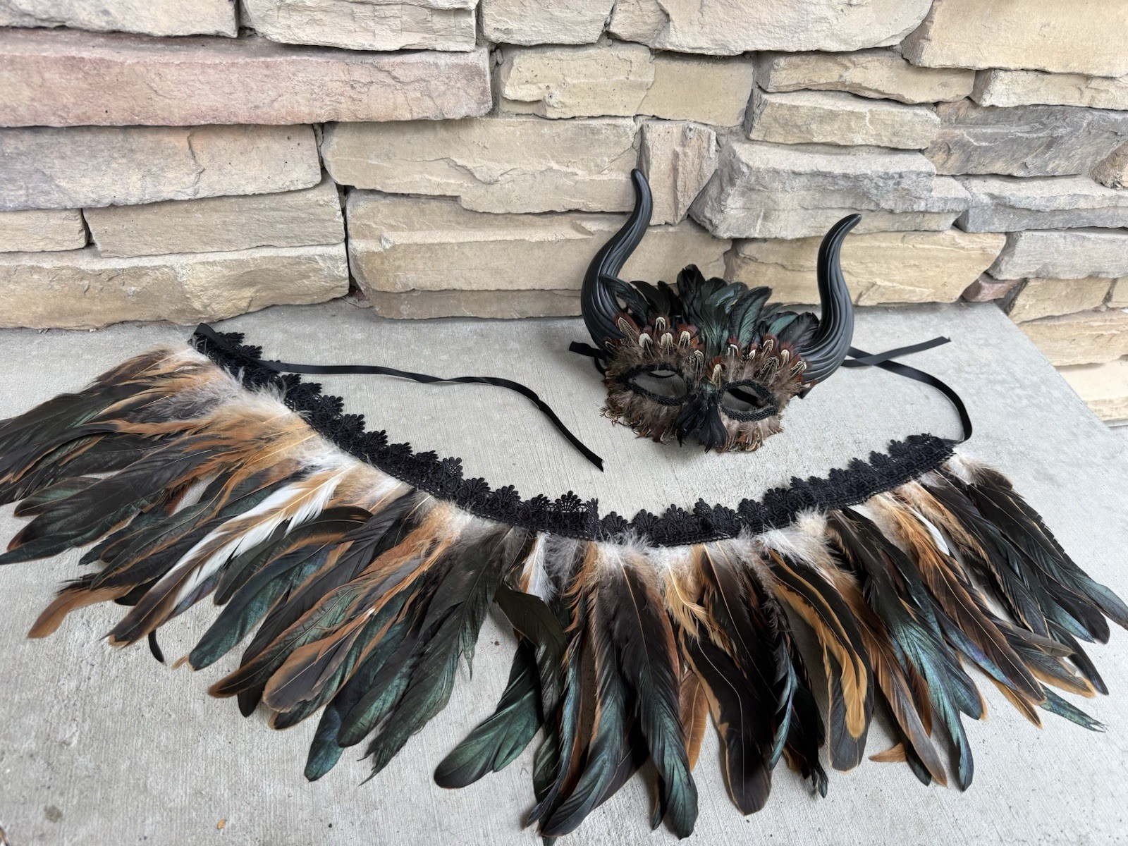 Adult Horns Minotaur Mask Feather Apron Costume Set Midevil Renaissance, Rubies