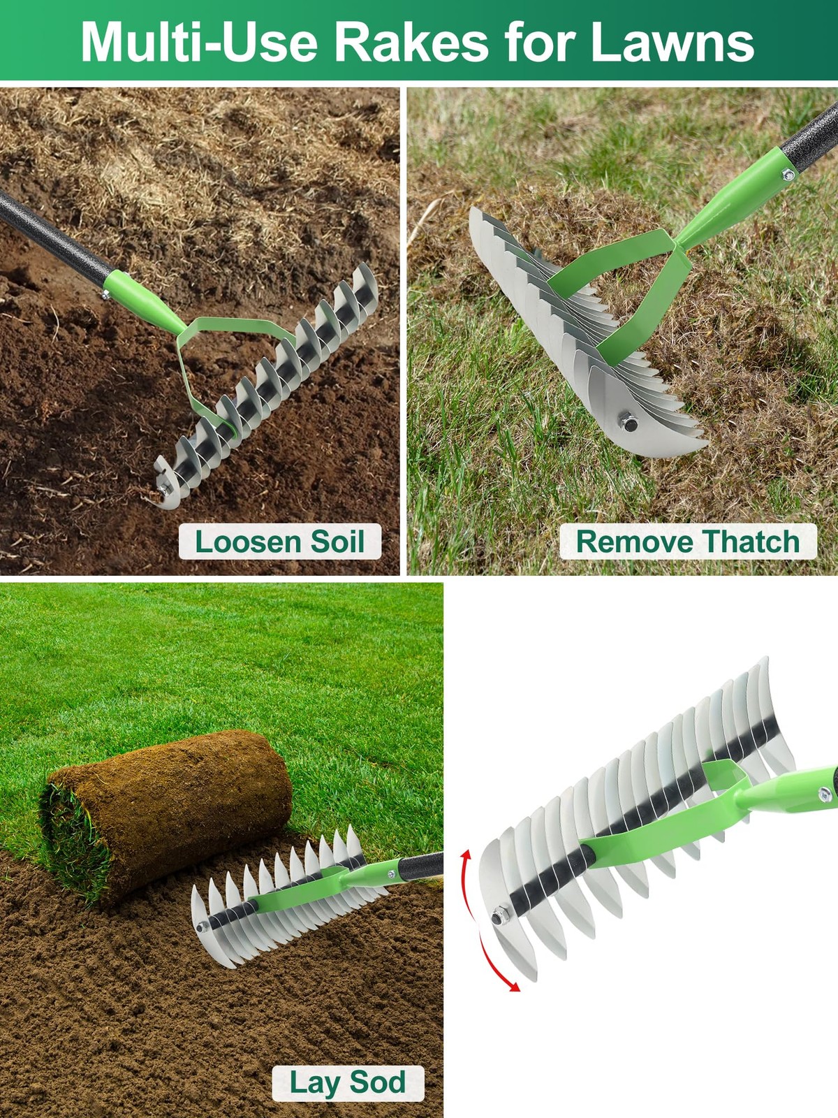 53 Inch Heavy Duty Lawn Thatch Rake Garden Dethatcher Sharp Tines Soil Tool