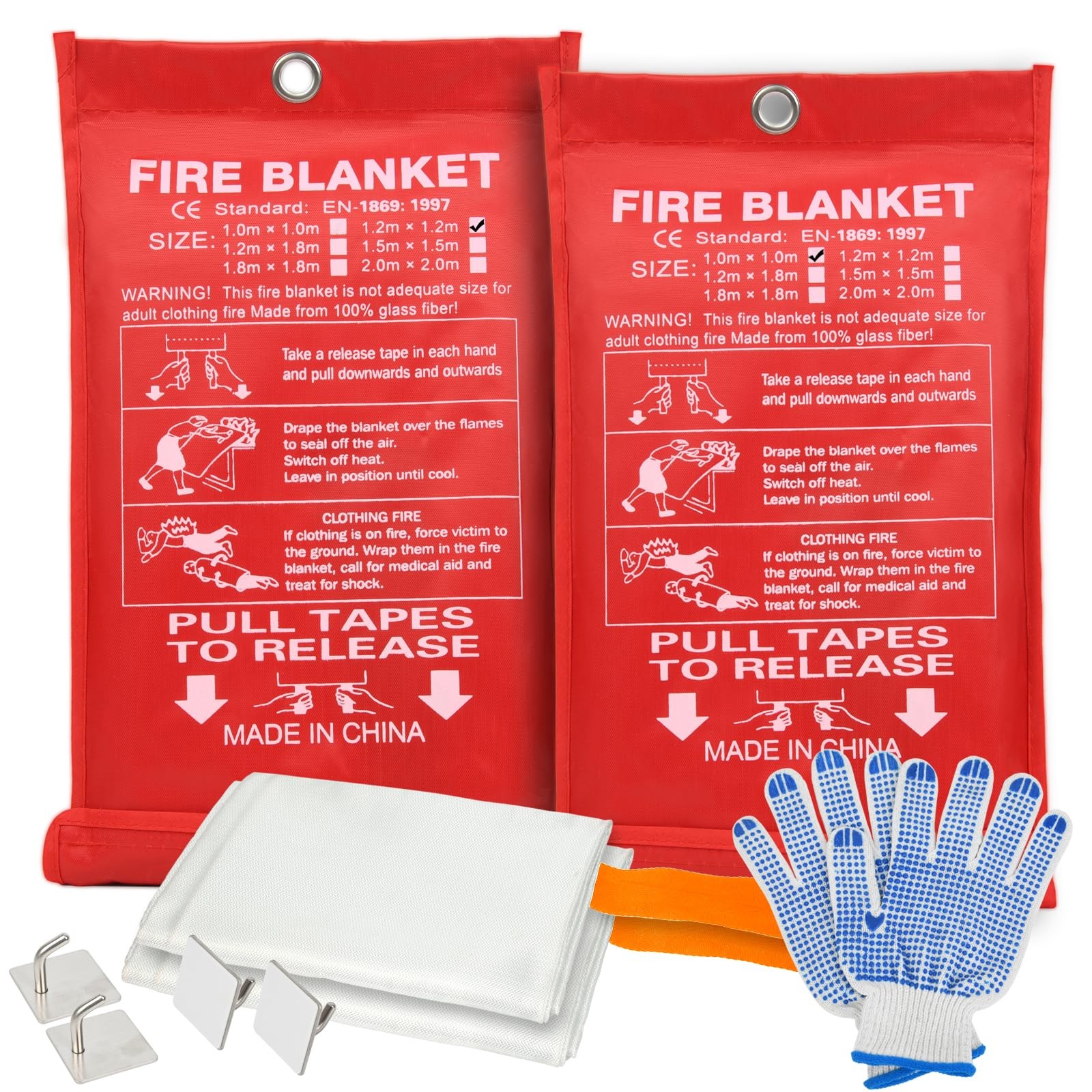 Home Fire Blankets, (47.2 * 47.2/39.3 * 39.3” Tow Mix Size) 2PACK Fire Blanke...