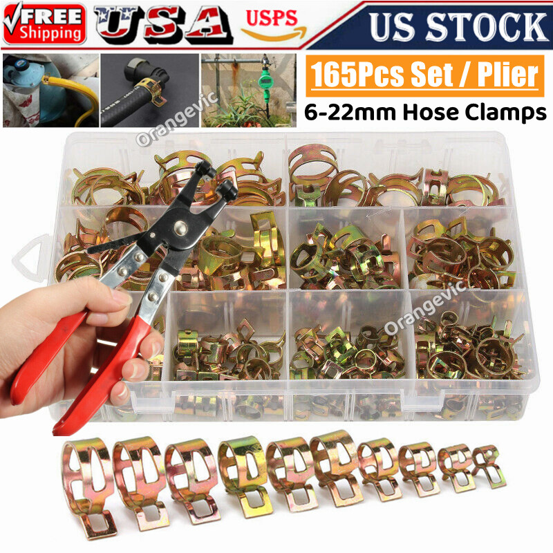 165X Hose Spring Clamps 6-10mm Fastener Fuel Water Line Pipe Air Tube Clip/Plier