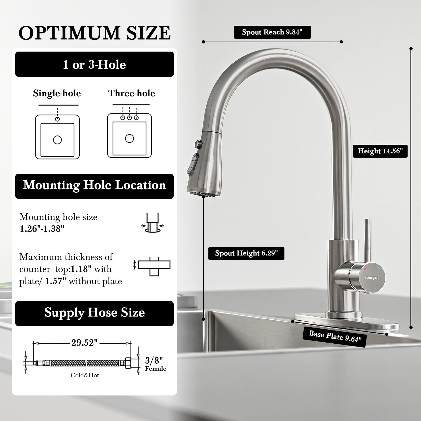 Kitchen Faucets Pull Down Sprayer, Brushed Nickel, Stainless Steel