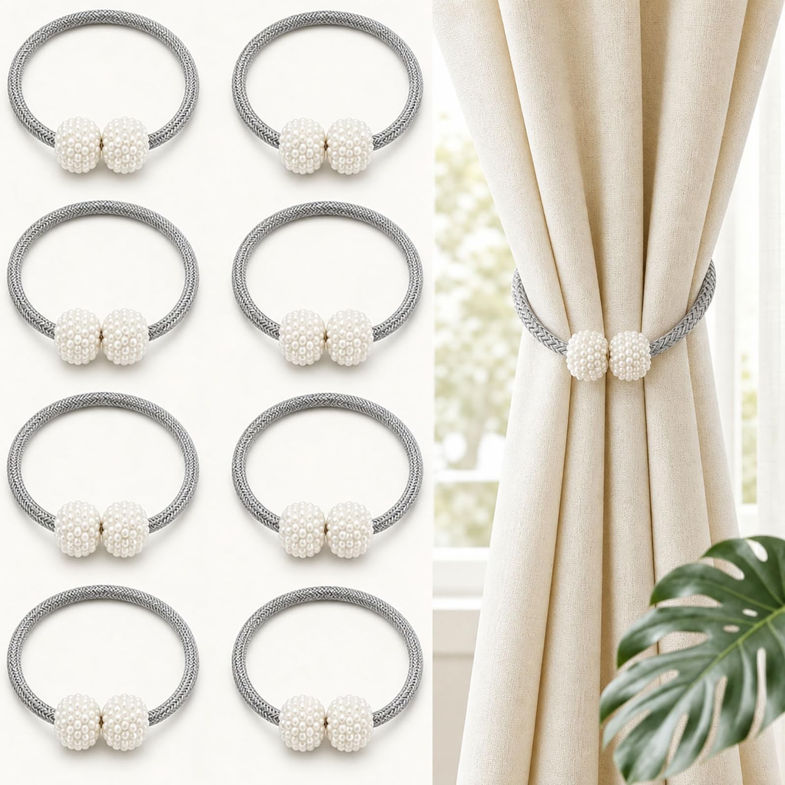 8 Pack Magnetic Curtain Tie Backs for Home Bedroom Bathroom | No Drill Curtai...
