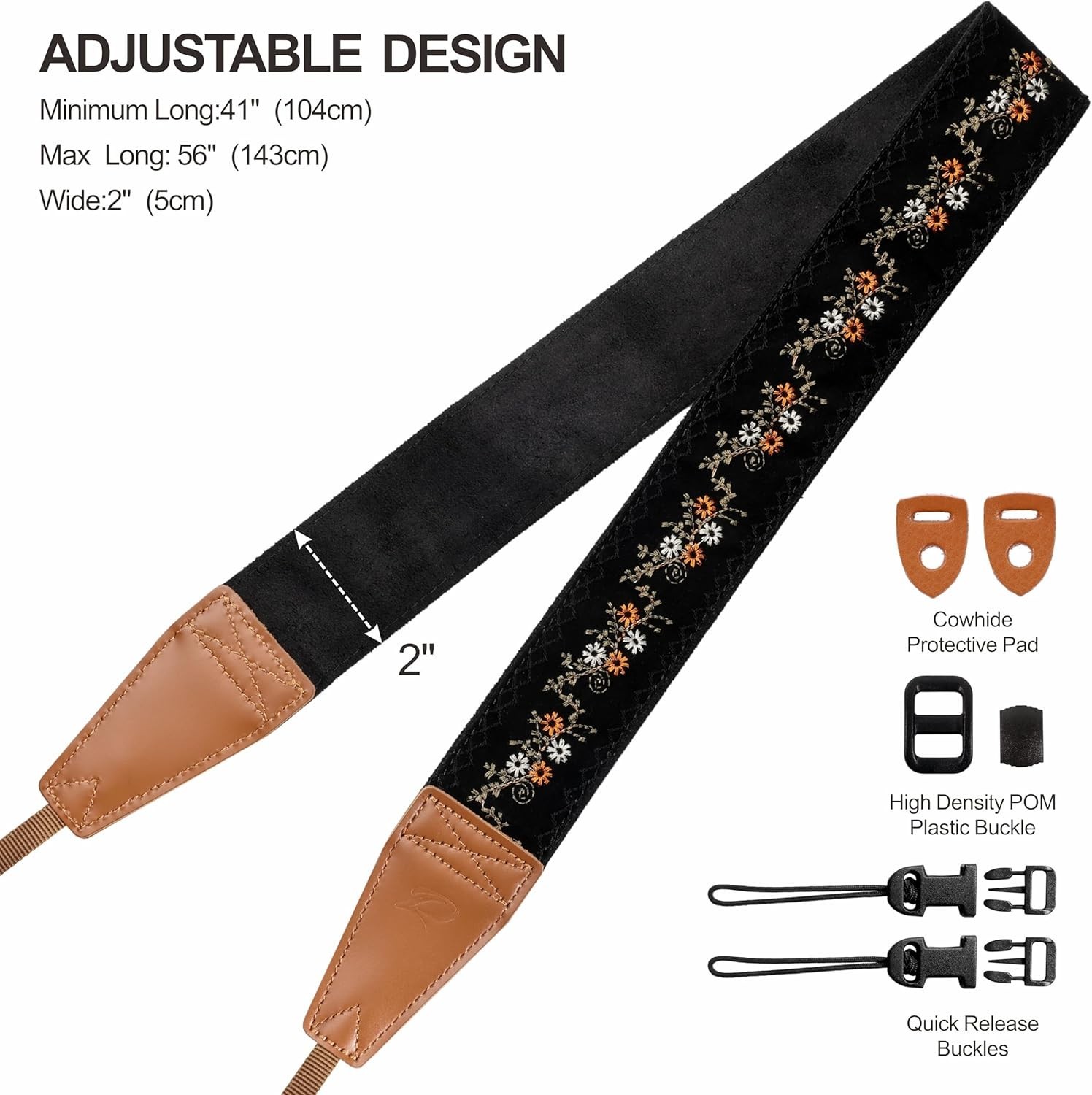 Sturdy Floral Camera Strap with Adjustable Length - Perfect for Photographers