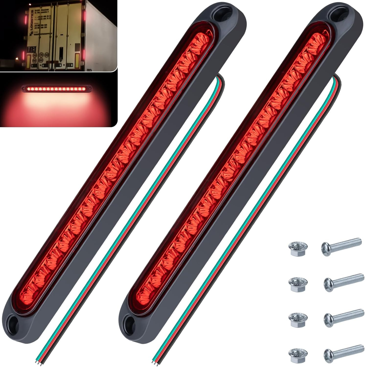 2PCS LED Trailer Tail Light Bar 10 Inch Waterproof Brake Light Strip Red