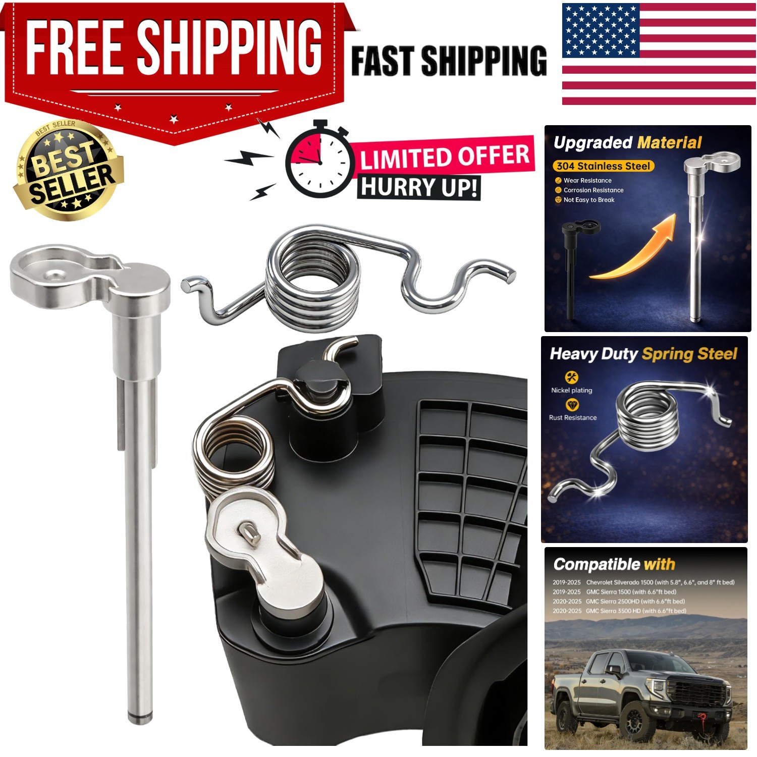 Durable Gas Door Spring & Hinge Pin Kit for Silverado/Sierra 1500/2500HD/3500HD