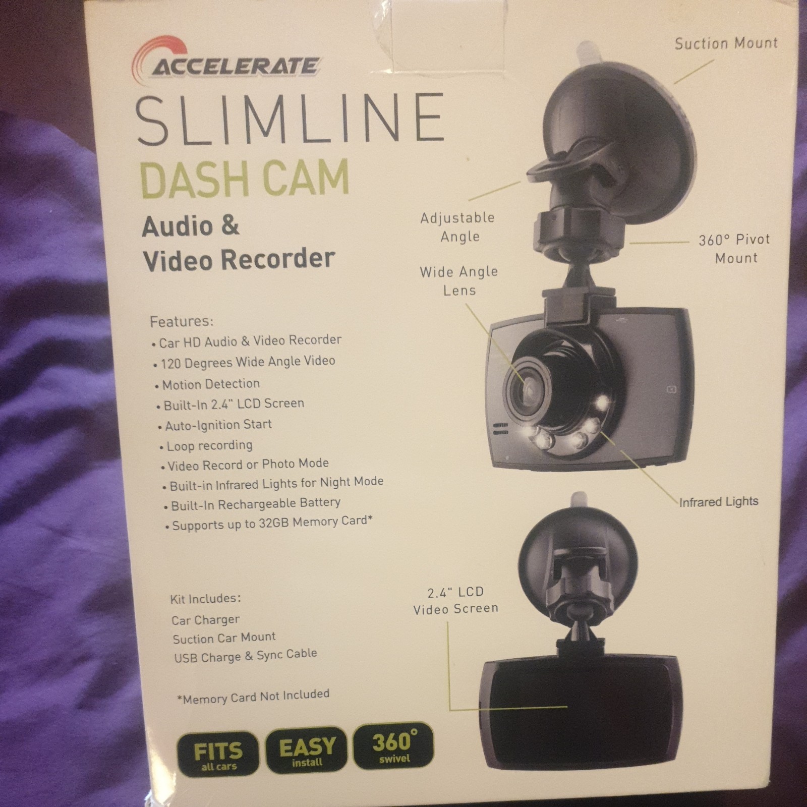 Accelerate Slimline Dash Camera Audio & Video Recorder with 32GB memory card