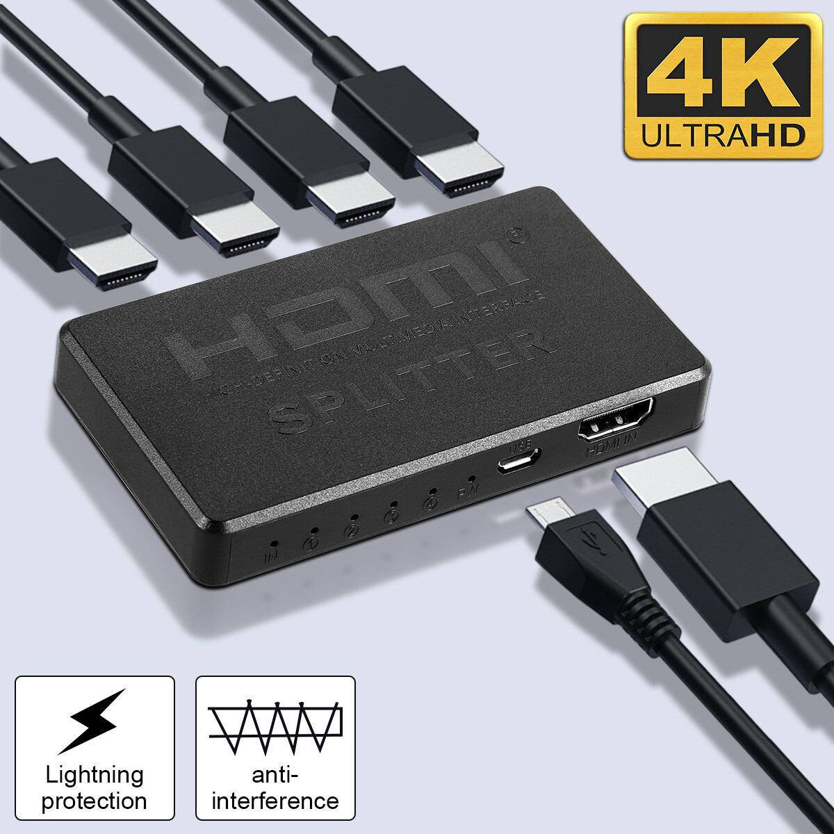 4 Port HDMI 4K Hub Multi Splitter & Amplifier For 3D HDTV 1080P 1X4 1 In 4 Out