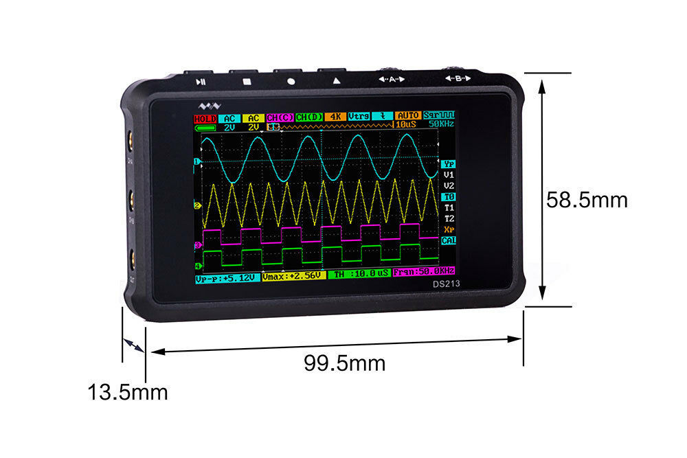 Miniware DS213 Pocket Sized Handheld "5-track, 4-wave line" Digital Oscilloscope