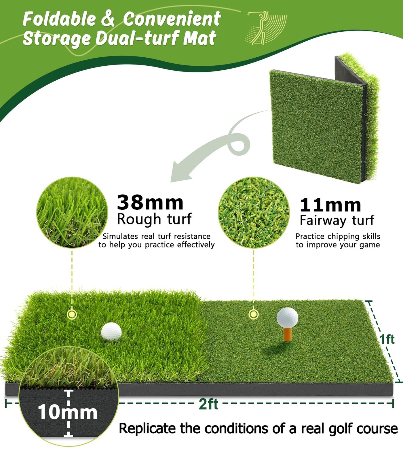 Golf Net: 10x7ft Golf Practice Net for Backyard Chipping Driving with Dual-Tu...