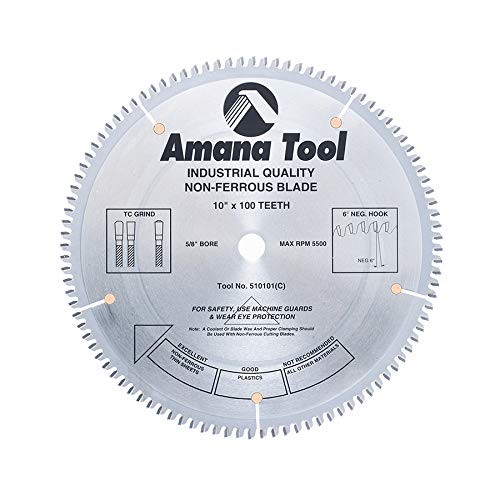 Amana Tool - 510101 Carbide Tipped Aluminum 10" Dia x 100T Tcg, -6 Deg, 5/8 Bore