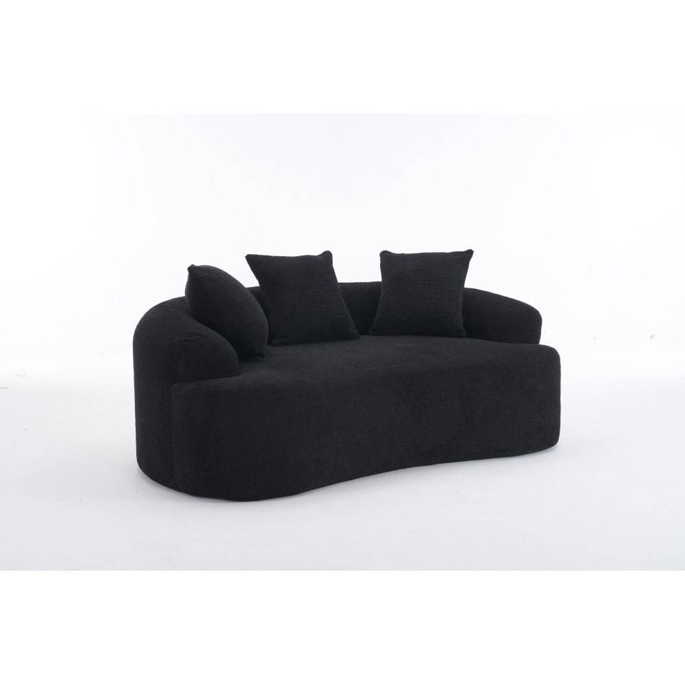 Small Loveseat Sofa 65\" L for Small Spaces w/ Chenille & Compressed Foam