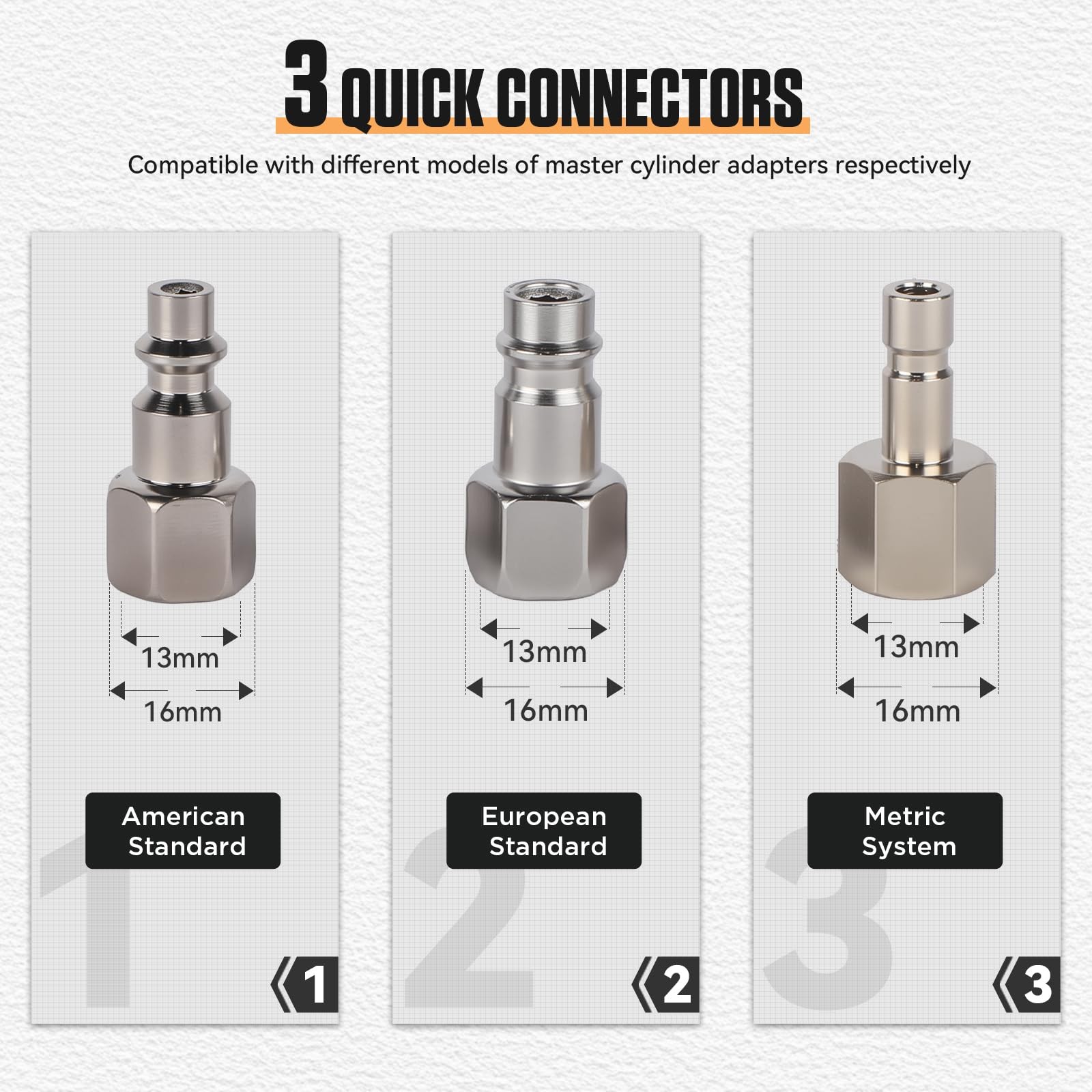 OURANTOOLS 3PCS Quick Connect Brake Bleeder Nner-13mm,Outer-16mm, Silver