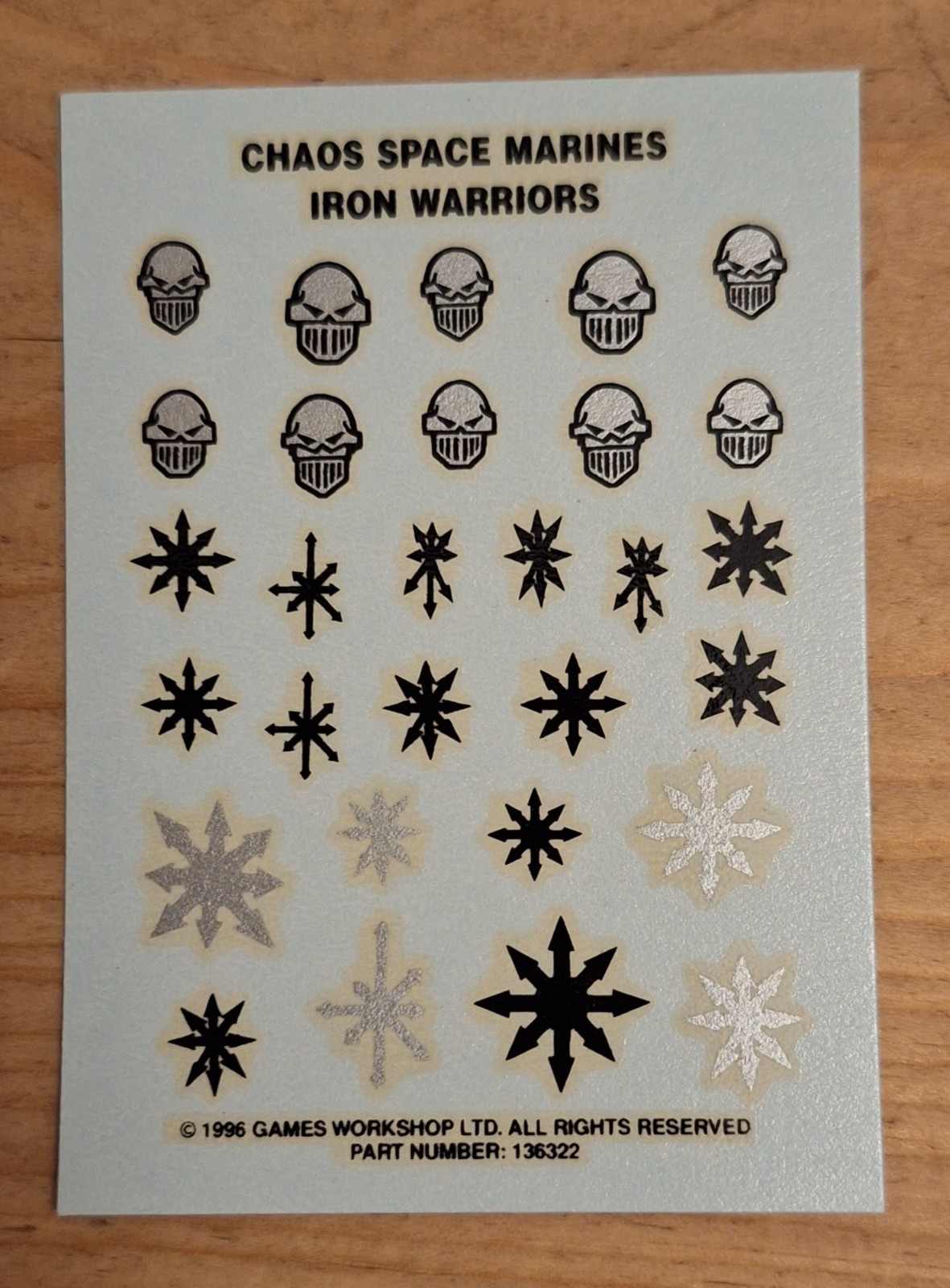 Chaos Space Marines Iron Warriors Decal Transfer Sheet Games Workshop OOP 1996