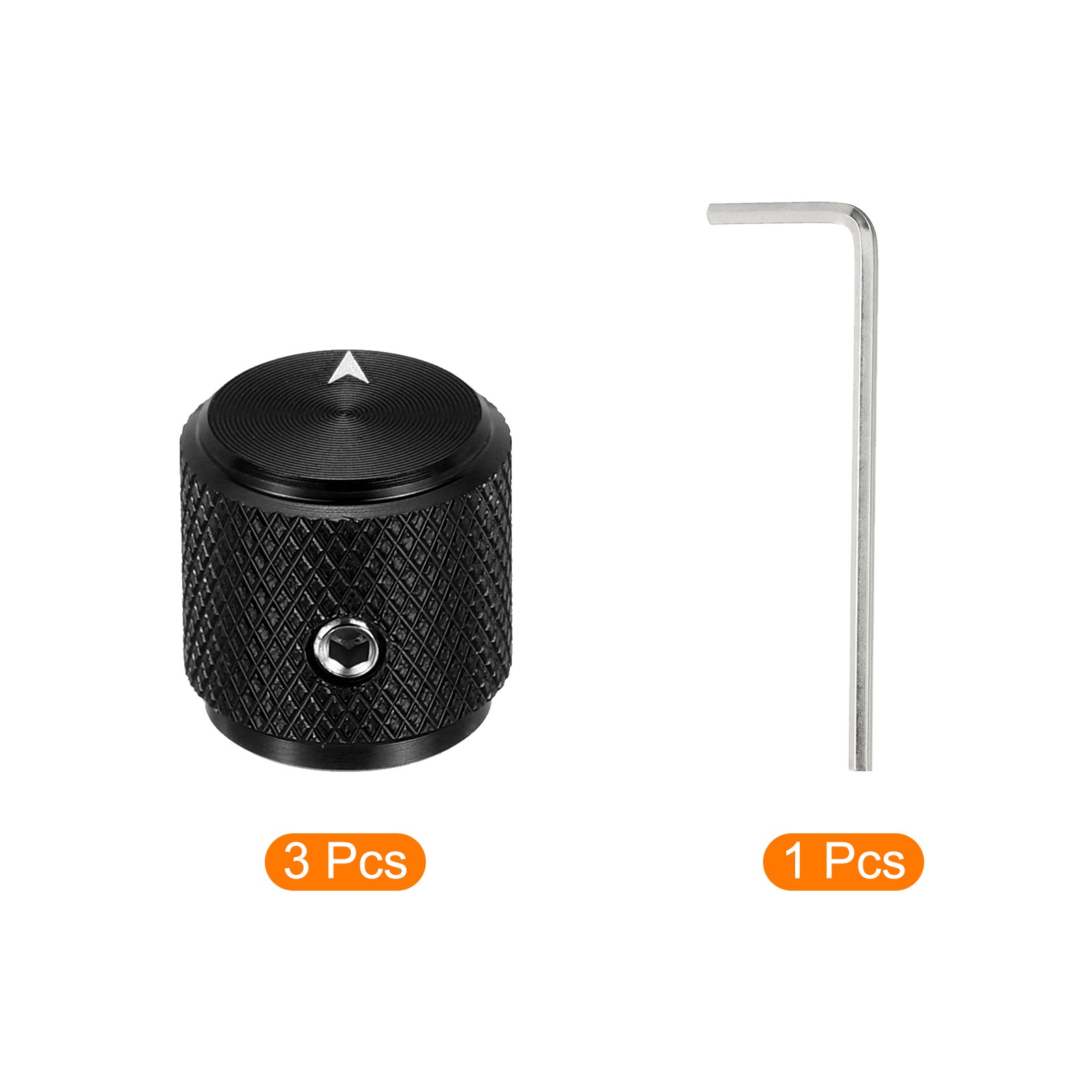 3 Pcs Aluminium Knobs, 1/4" (6mm) with Arrow Indicator, 1/2" Black