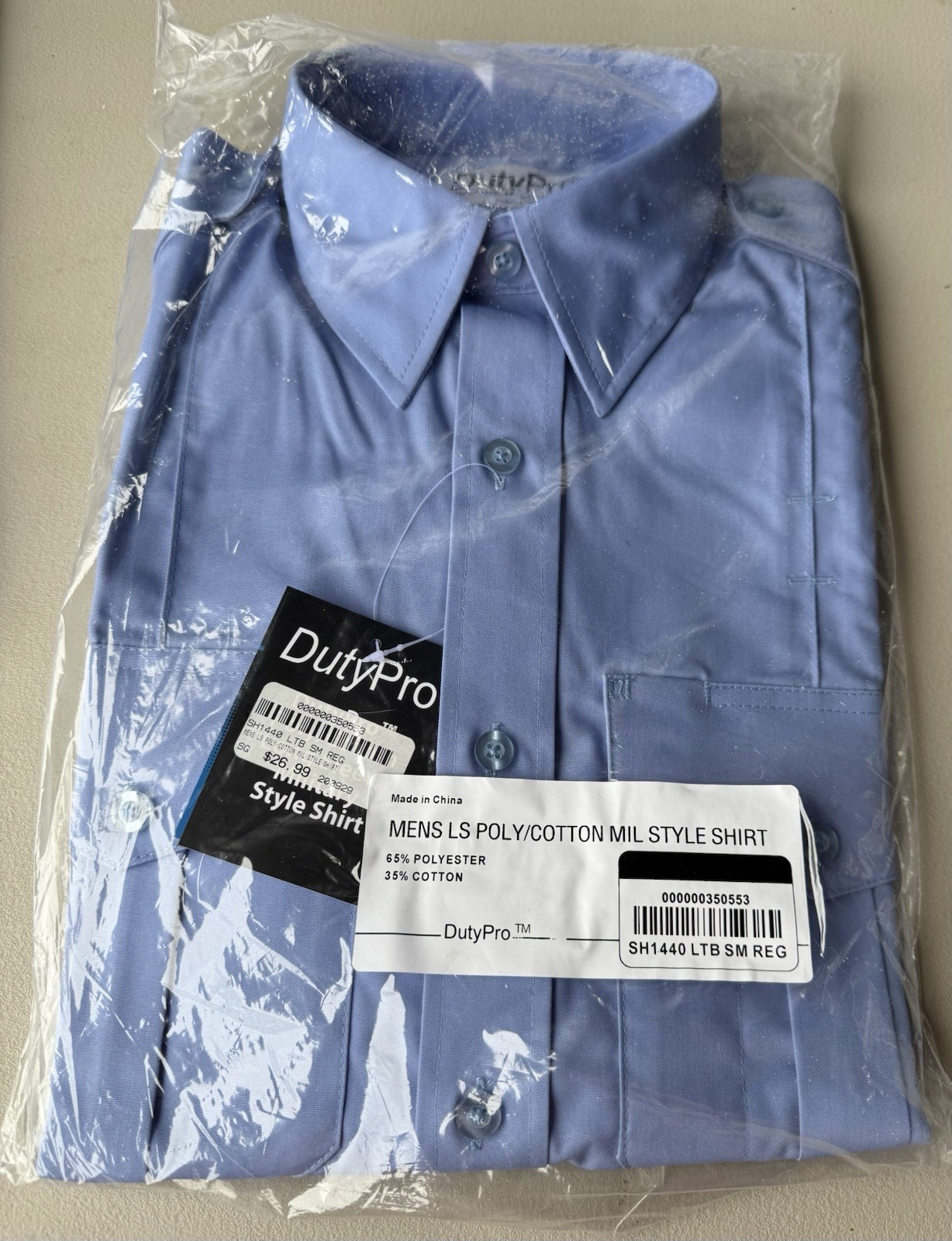 DutyPro Long Sleeve Poly Cotton Military Style Shirt, SH1440 Light Blue, Small
