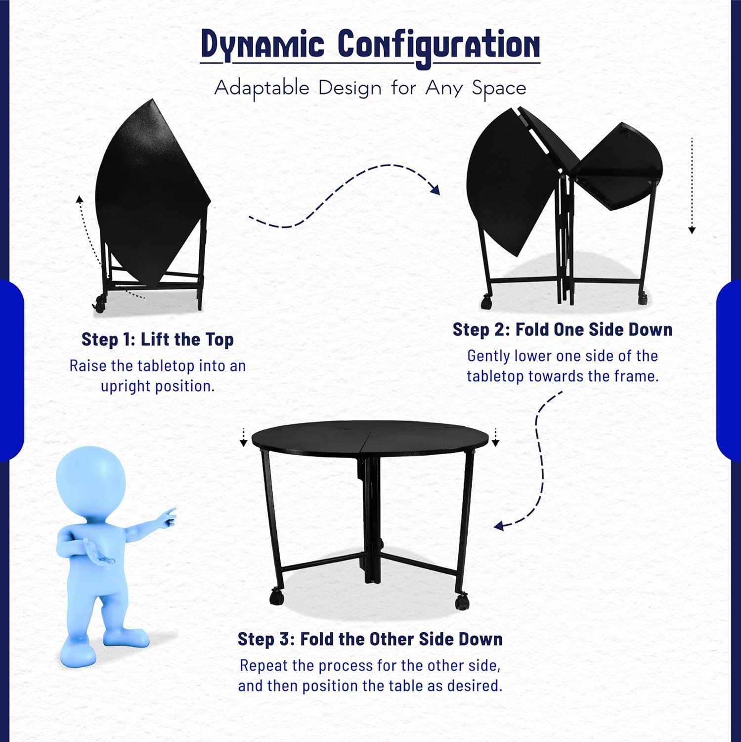 48" Round Folding Table with Lockable Wheels Heavy-Duty Indoor & Outdoor Table