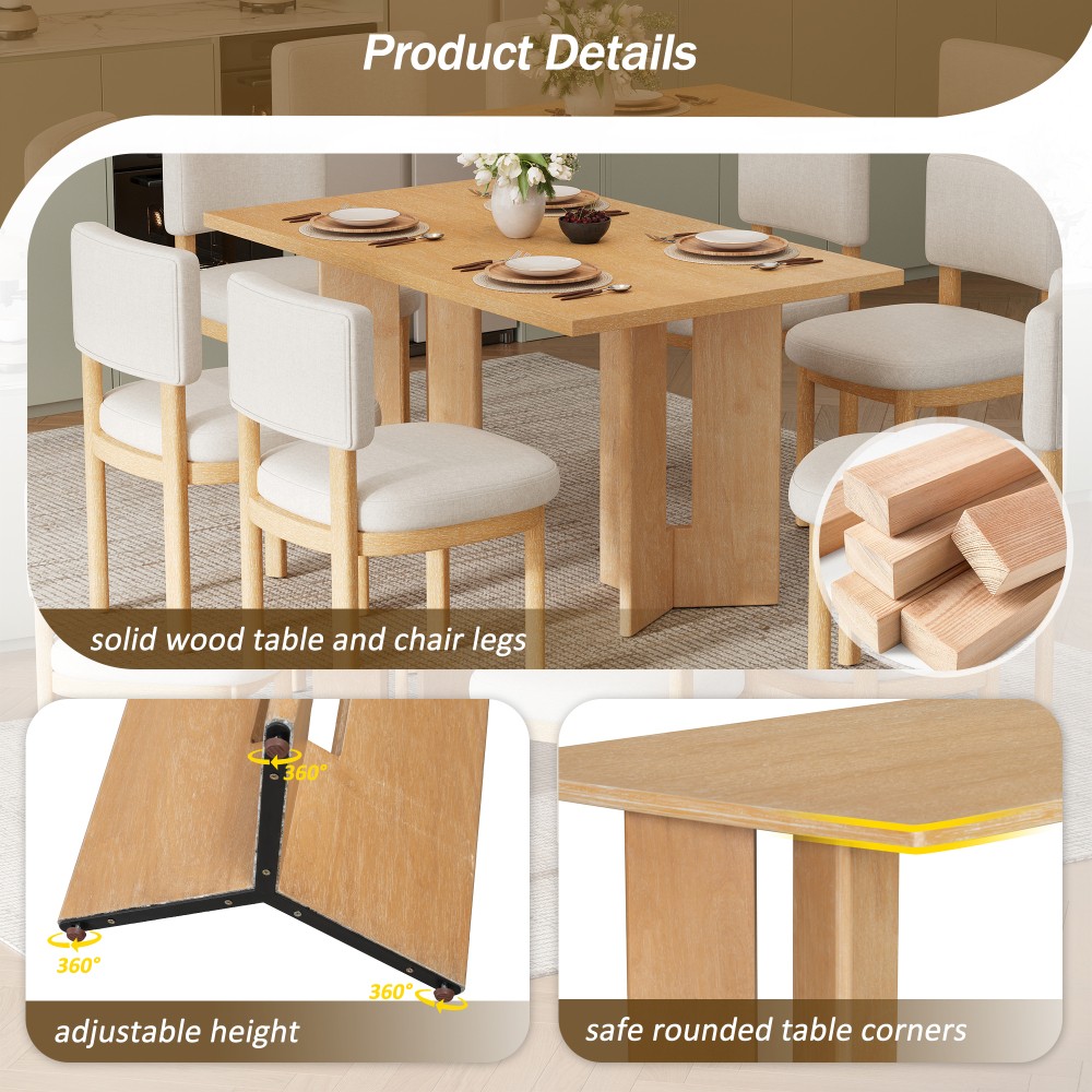 60in Farmhouse Dining Table w/ Cutout Legs, Rustic Solid Wood, Free Shipping
