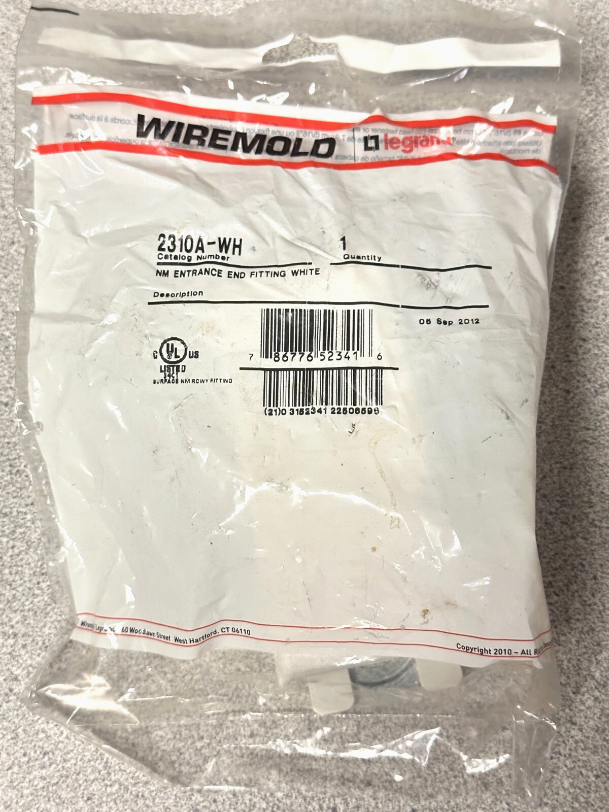 NEW Wiremold 2310A-WH , NM Entrance End Fitting - White