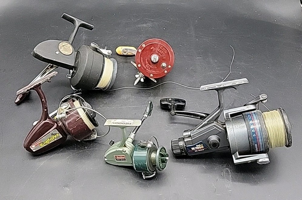 Vintage Fishing Reels Lot D.O.M. 550N Haddon 233 Penn 500 Kingfisher GK-26 Daiwa