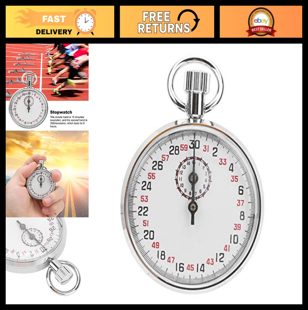 Handheld Mechanical Stopwatch - Sports Chronograph Timer for Running, Competitio