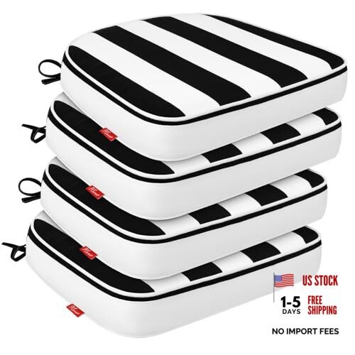Outdoor Chair Cushions Set of 17x16x3 Inch-Round (4 Pack) Cabana Black Stripe