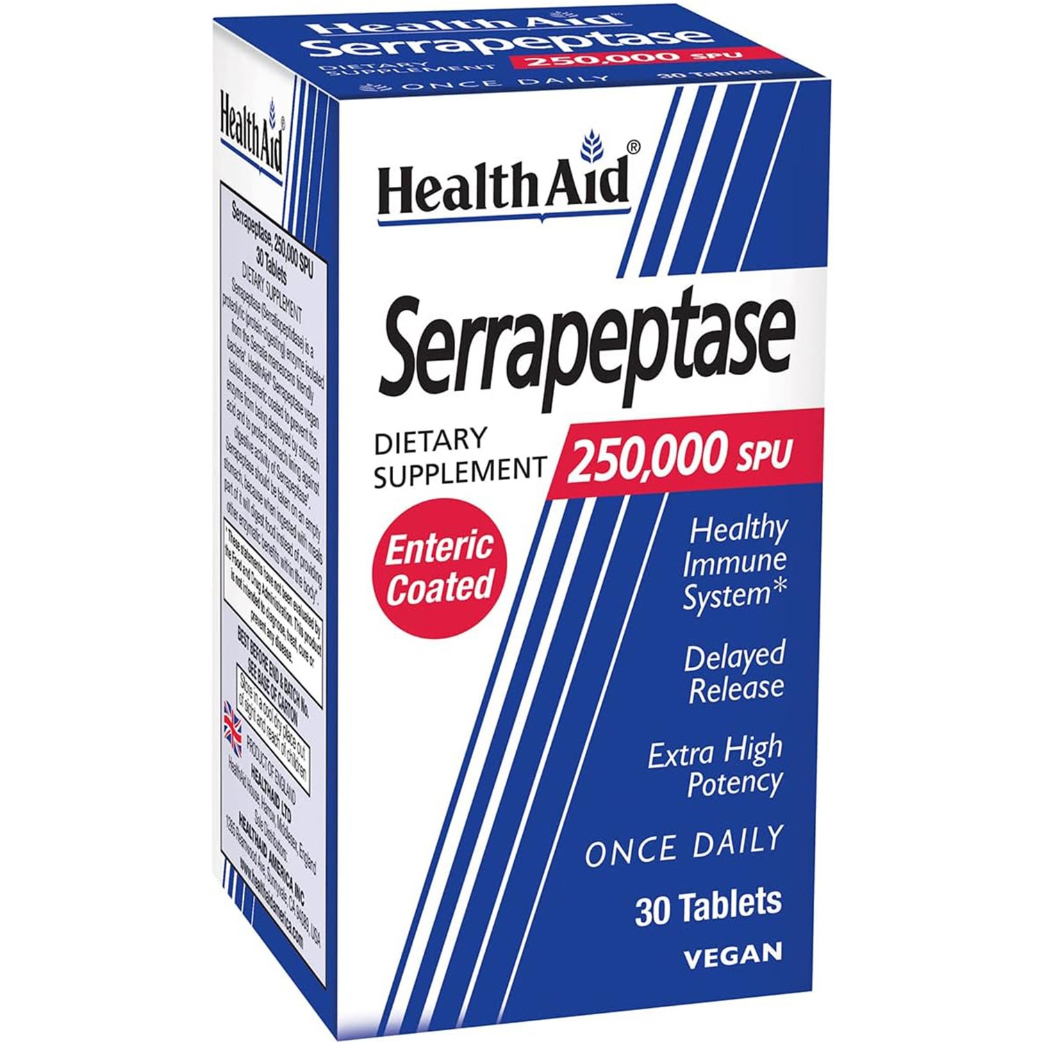 HealthAid Serrapeptase 250K SPU,Once Daily,High Potency,Delayed Release,30VTabs