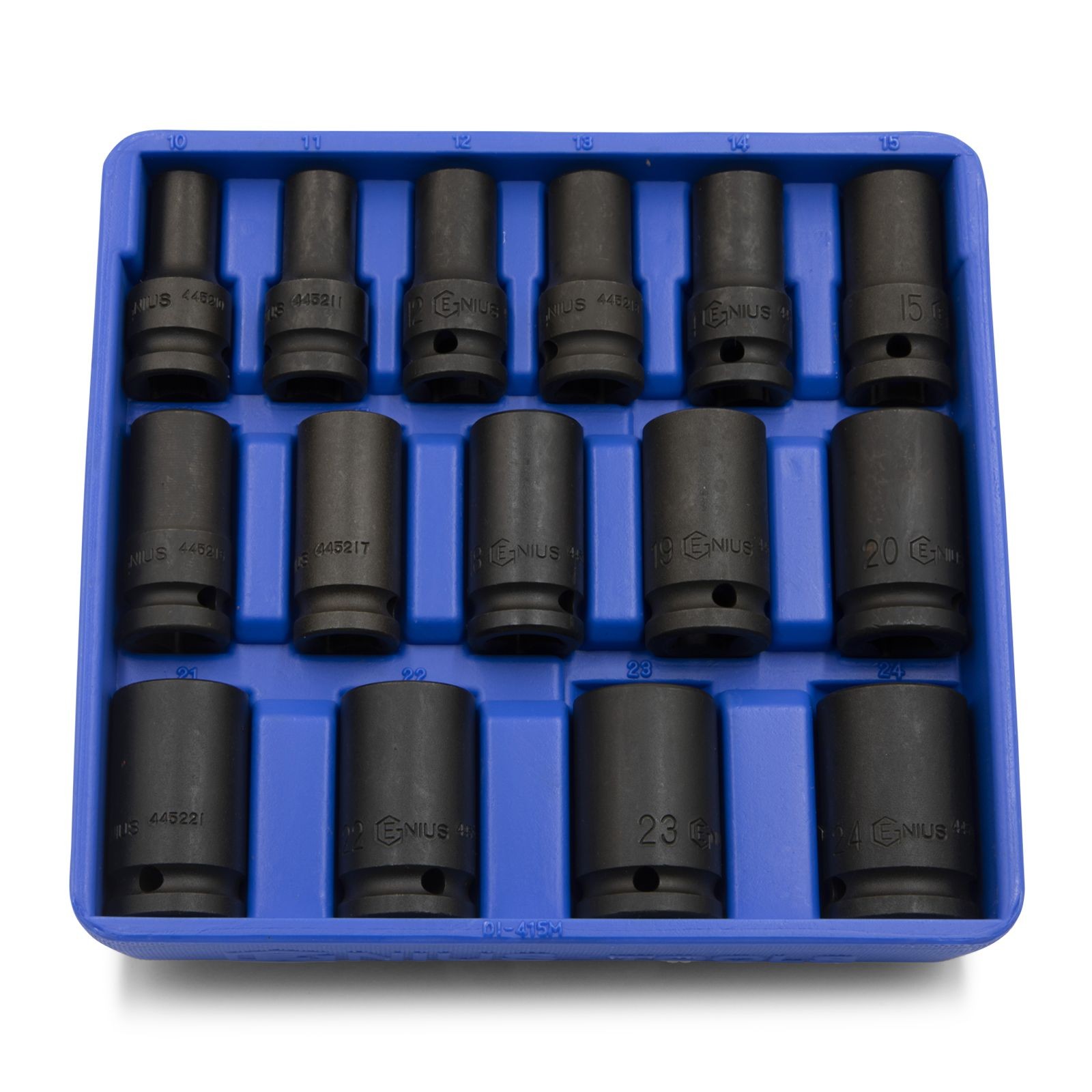 Genius Tools 15 Piece 1/2" Dr. Metric Semi-Deep Thin Wall Impact Socket Set (...