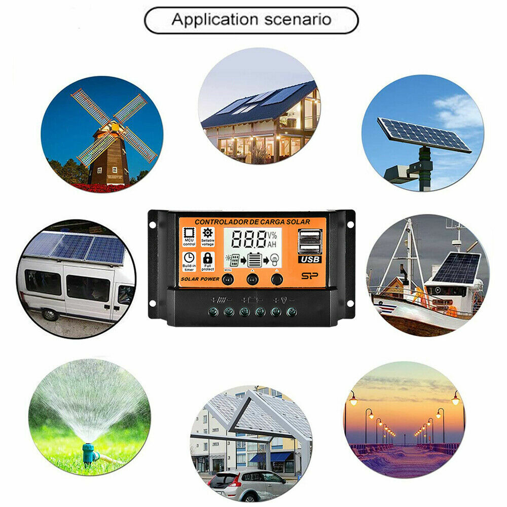 100A MPPT Solar Power Panel Regulator Charge LCD Controller 12/24V Dual USB US