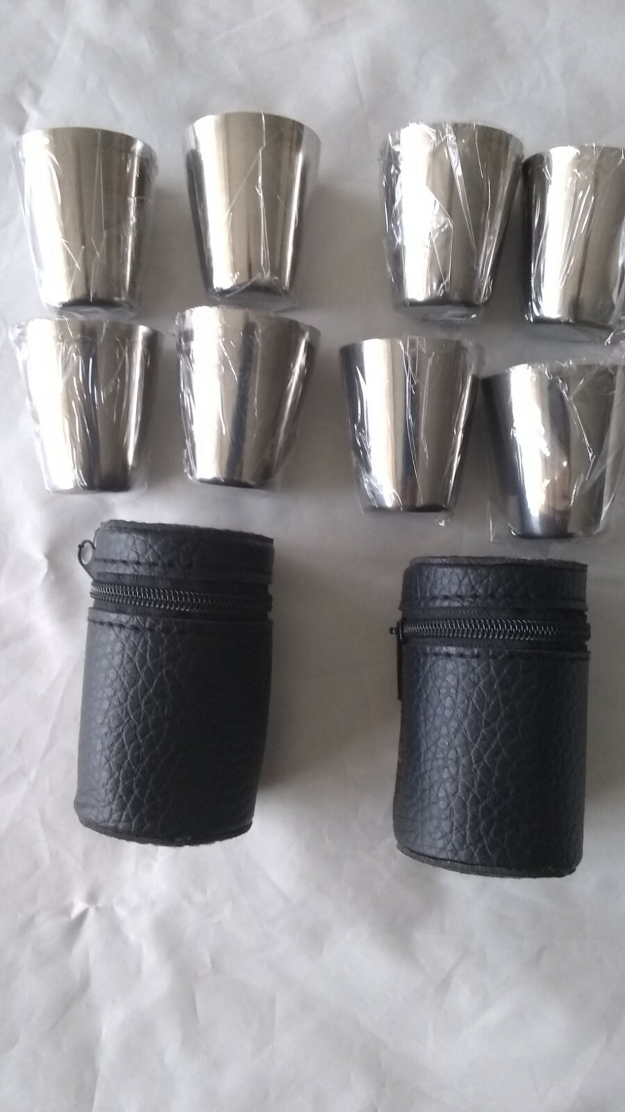 1 Oz Stainless Steel Shot Glass with Leather Case - 2 Sets