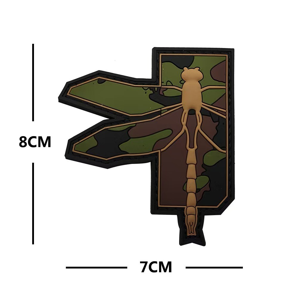 3D PVC Dragonfly Insect Fly TACTICAL RUBBER HOOK LOOP PATCH BADGE FOREST TAN