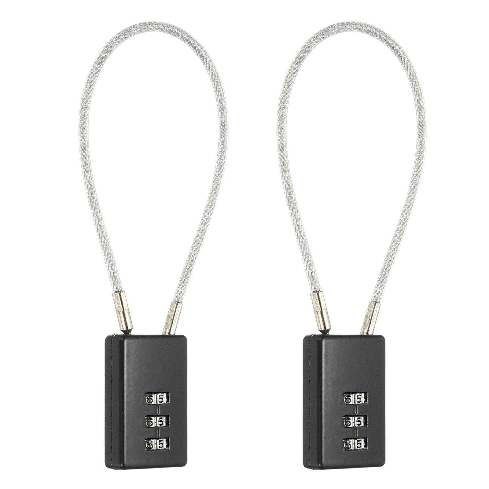 2 Pcs 3 Digit Cable Lock with Combination 7.9" Steel Rope Black