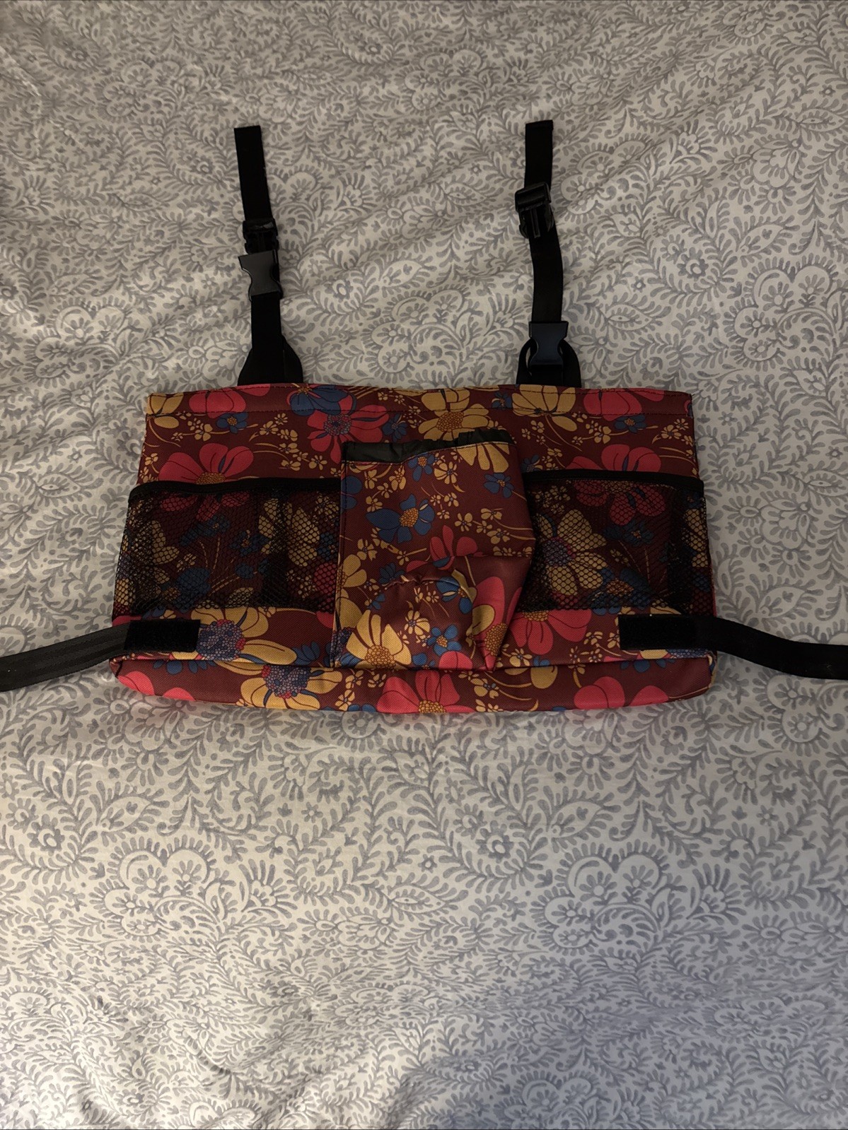 Large Walker ToteBag Floral-Cup Holder, Mesh and Zipper Pockets-Approx 17” x 10”