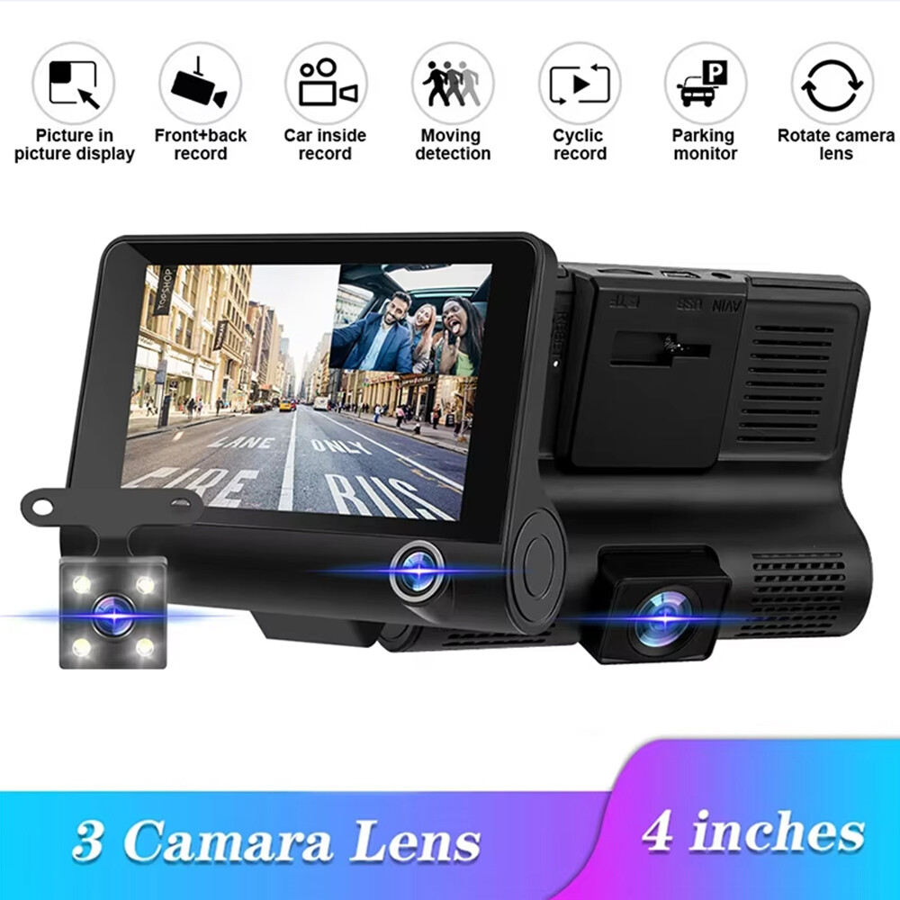 Dual Lens Dash Cam 1080P 4 Inch Display Dashboard Camera with Rear View Camera