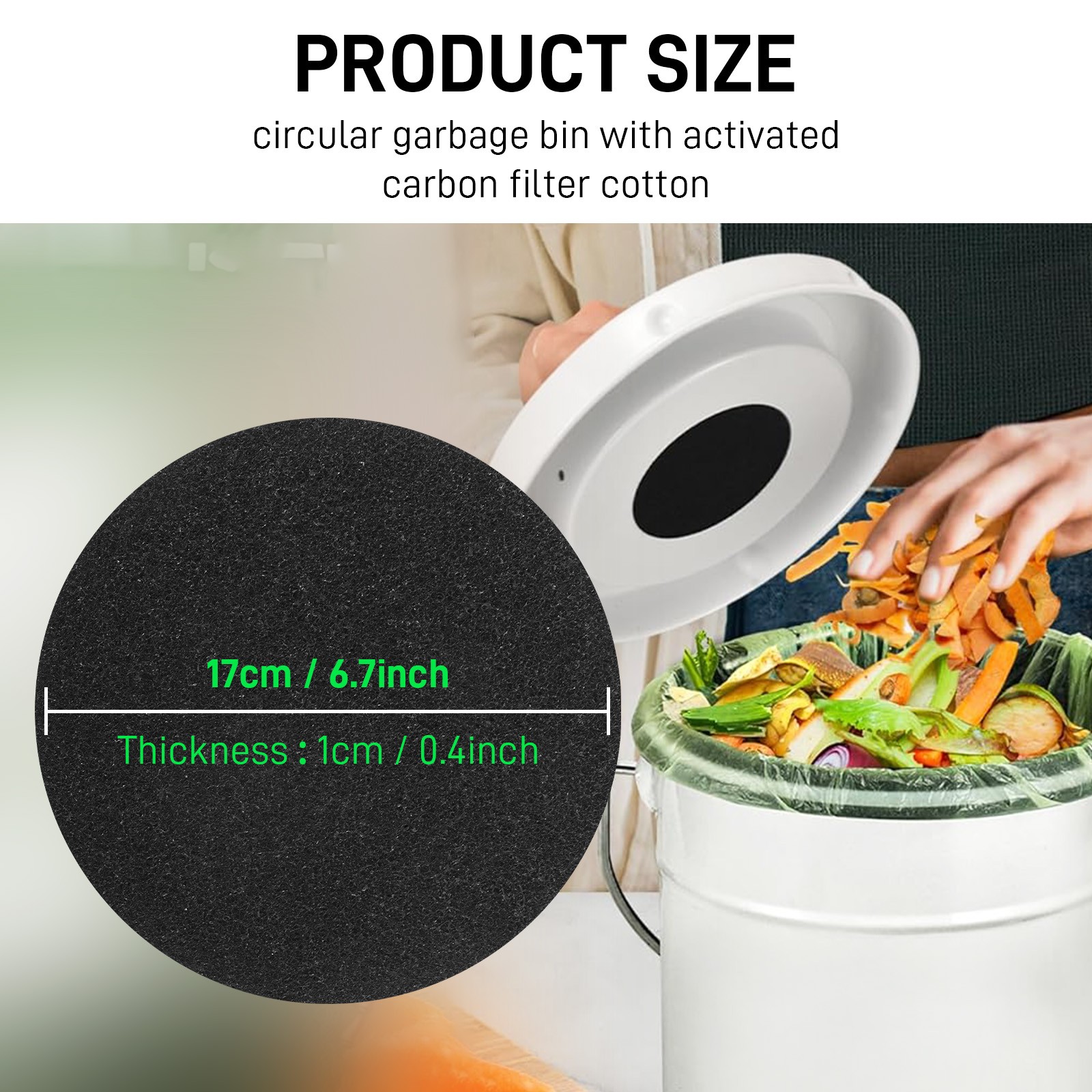 Universal Round Charcoal Filter Extra Thick 0.4" Durable For Kitchen Compost Bin