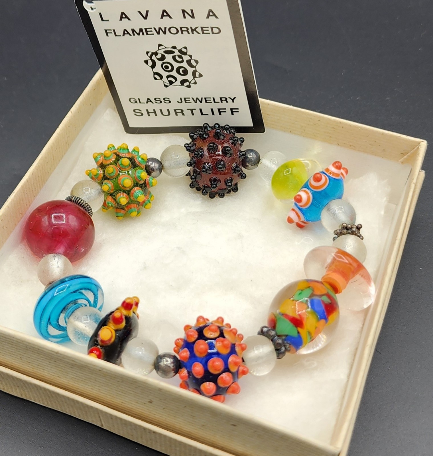 $320 NIB NEW LAVANA SHURTLIFF FLAMEWORKED GLASS JEWELRY BRACELET LAMPWORKING