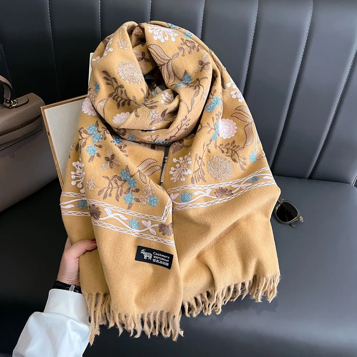 New Winter Warm Cashmere Scarf for Women Embroidery Pashmina Blanket Thick Shawl