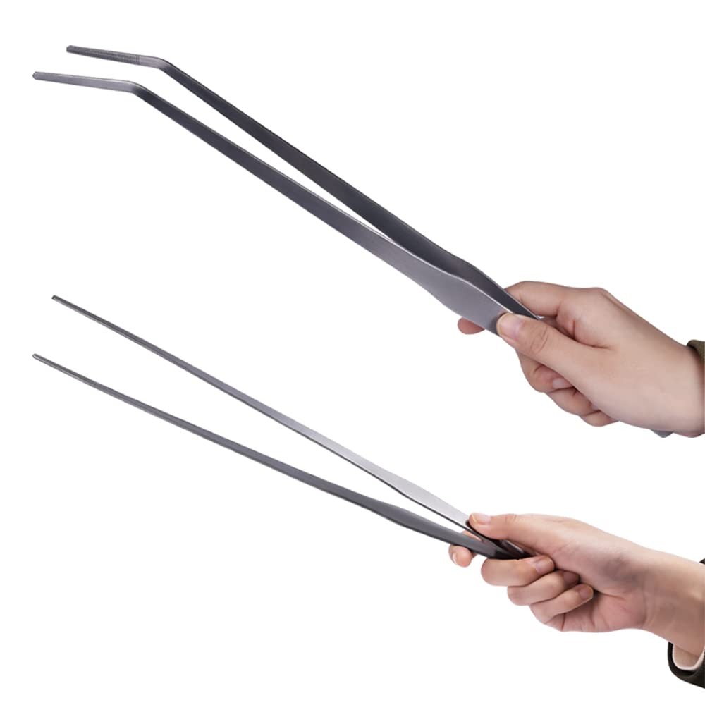Firesteed Extra Long Handle Aquarium Tweezers Serving Tongs 15 inchs, Silver