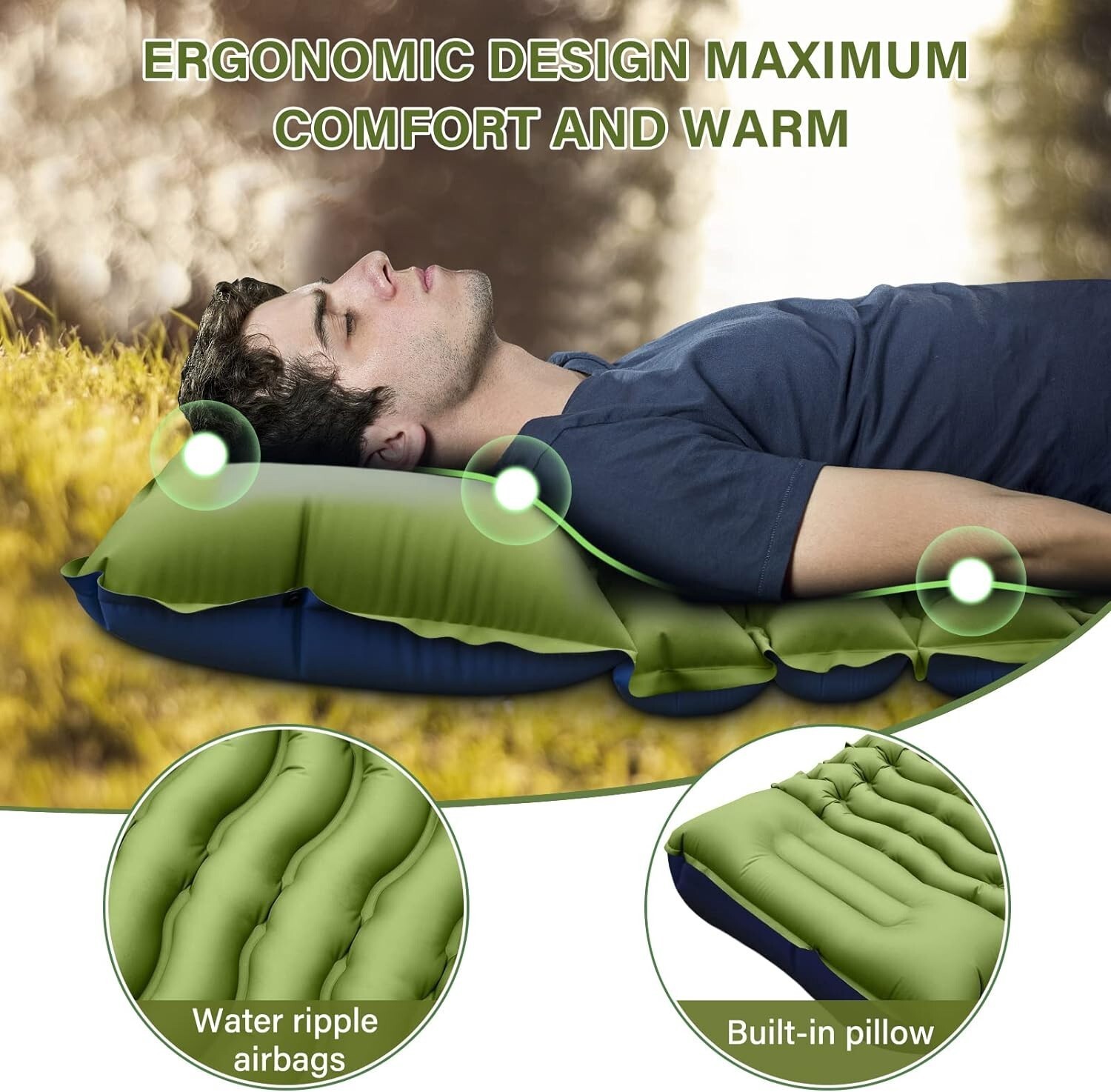 Compact Self-Inflating Sleeping Pad with Pillow for Backpacking & Tent Camping
