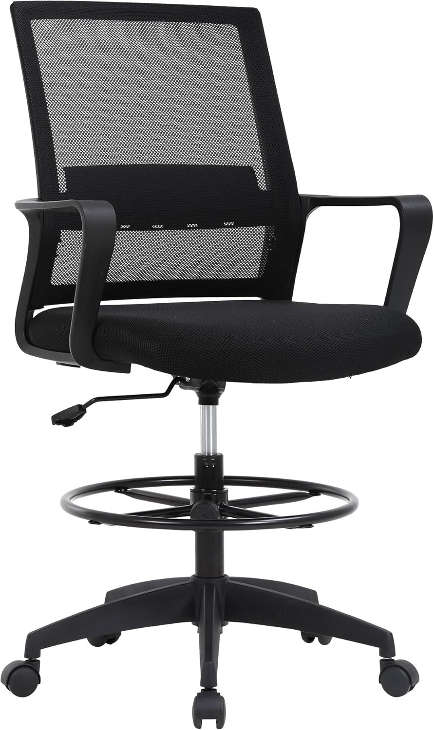 Drafting Chair Tall Office Chair Adjustable Swivel Rolling Mesh Height with Lumb