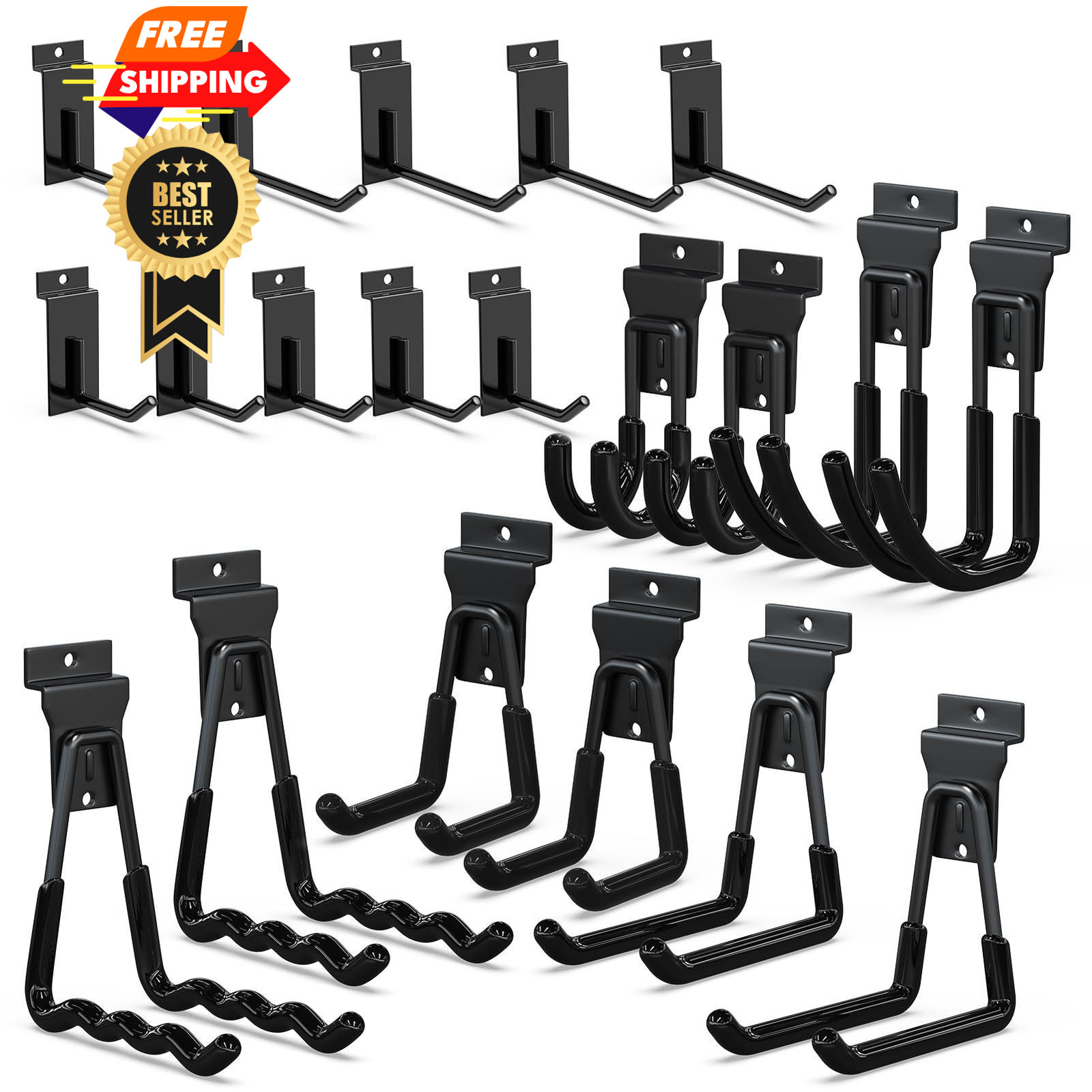 3-H Slatwall Accessories 20 Pack,Single slatwall 20pc, 20pc-Black